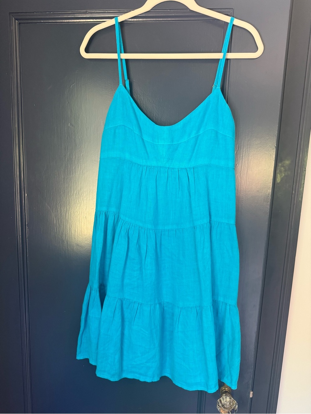 Bright Turquoise Tiered Mini Dress with Spaghetti Straps